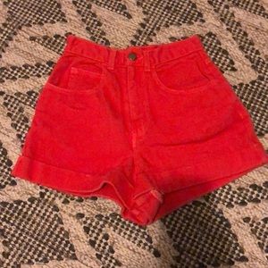 Red American Apparel High Waist Shorts